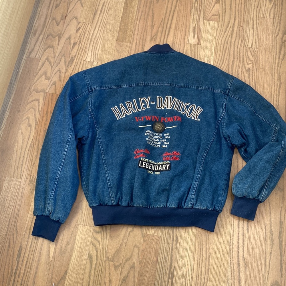 Harley Davidson Denim Bomber Biker Jacket